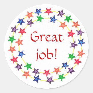Great job!, stickers, circles of colorful stars classic round sticker