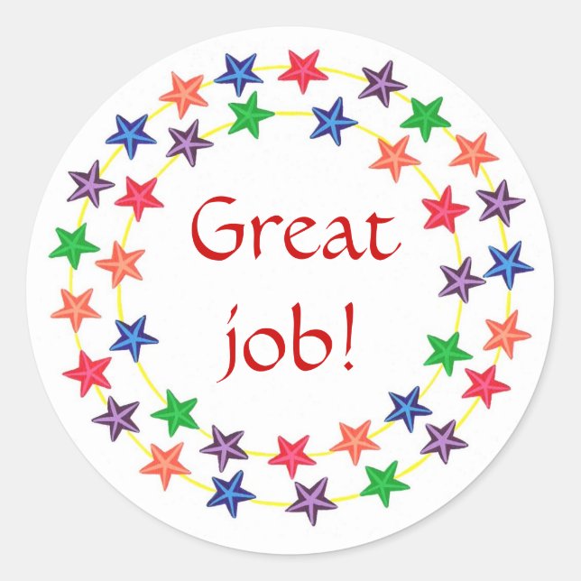 Great job!, stickers, circles of colorful stars classic round sticker (Front)