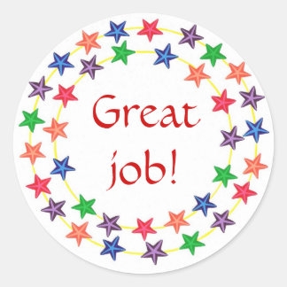 Great job!, stickers, circles of colorful stars classic round sticker
