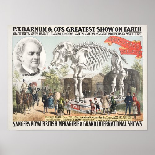 Great Jumbos Skeleton _ PT Barnum Circus Poster