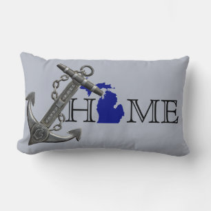 Great Lake State MICHIGAN nautical distressed Lumbar Pillow