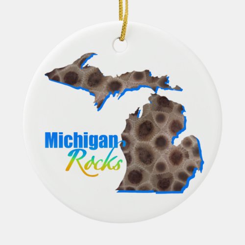 Great Lake state  Michigan rocks  Petoskey  Ceramic Ornament