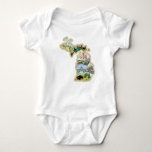 Great Lake State Michigan Vintage Illustrated Map Baby Bodysuit