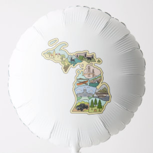 Great Lake State Michigan Vintage Illustrated Map Balloon