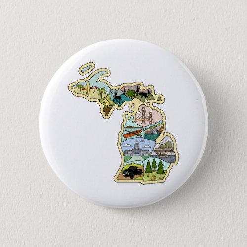 Great Lake State Michigan Vintage Illustrated Map Button