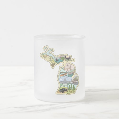 Great Lake State Michigan Vintage Illustrated Map Frosted Glass Coffee Mug