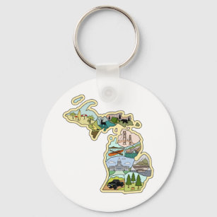 Great Lake State Michigan Vintage Illustrated Map Keychain