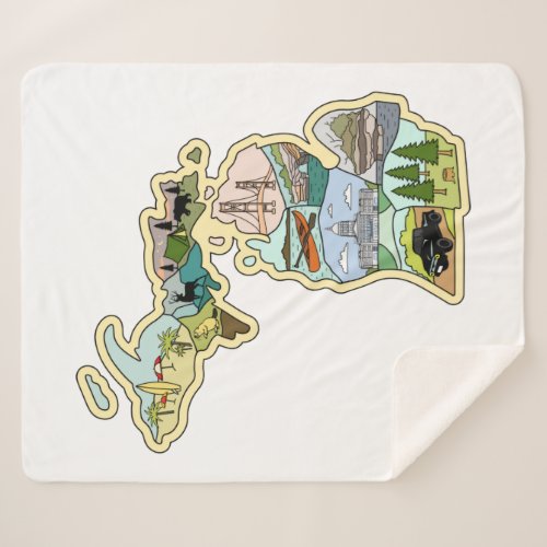 Great Lake State Michigan Vintage Illustrated Map Sherpa Blanket