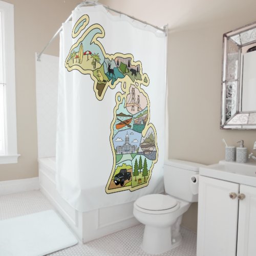 Great Lake State Michigan Vintage Illustrated Map Shower Curtain