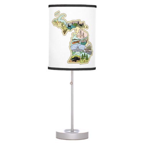 Great Lake State Michigan Vintage Illustrated Map Table Lamp