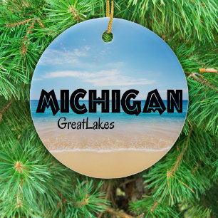 Great Lakes Beach Michigan Christmas Ceramic Ornament