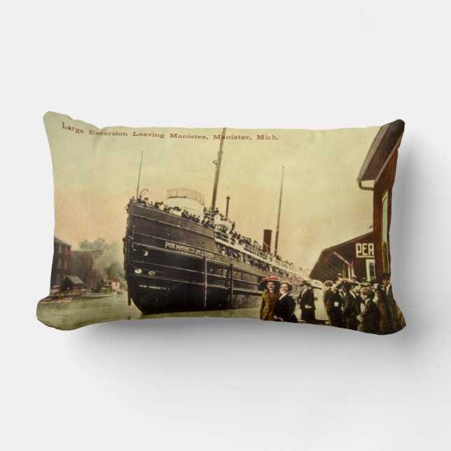 Great Lakes Excursion Ship at Manistee Michigan Lumbar Pillow (Front)