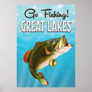 Great Lakes fishing vintage travel poster