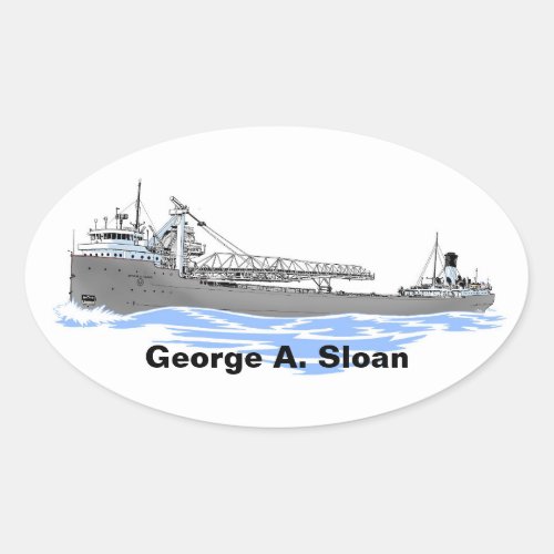 Great Lakes freighter George A Sloan gray Oval Sticker