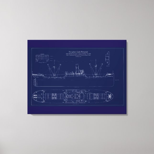 Great Lakes Freighter Lake Fernando Blueprint Canvas Print (Front)