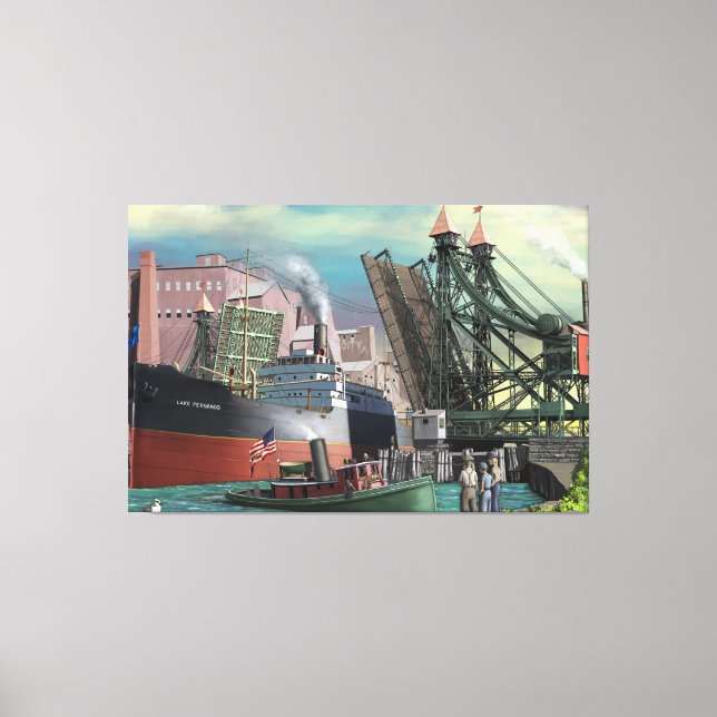 Great Lakes Freighter Passing Through Buffalo Jack Canvas Print (Front)