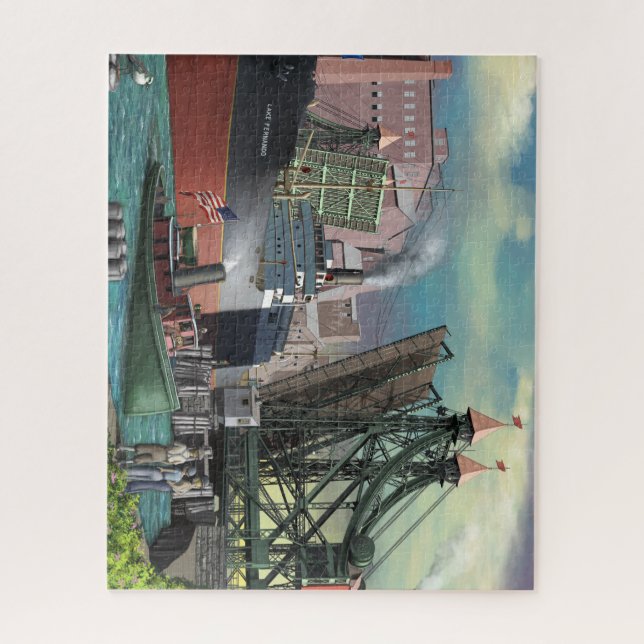 Great Lakes Freighter Passing Through Buffalo Jack Jigsaw Puzzle (Vertical)