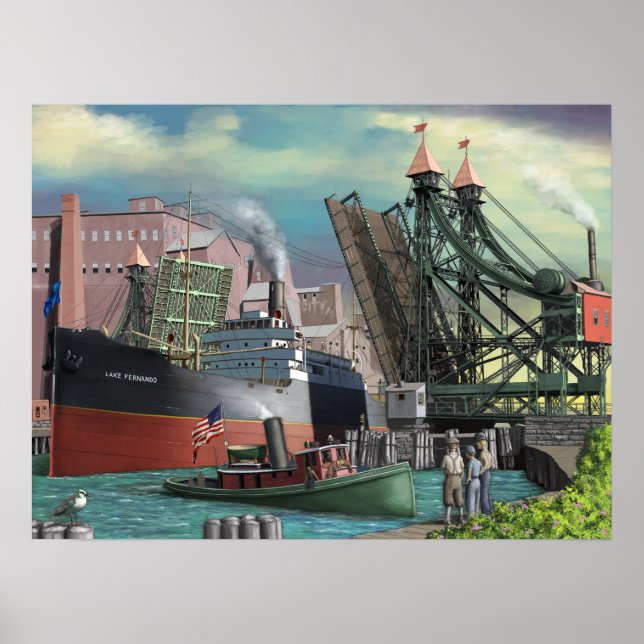 Great Lakes Freighter Passing Through Buffalo Jack Poster (Front)