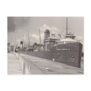 Great Lakes History Ore Boat Shipping PR PC B&W Holiday Postcard