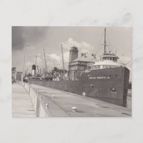 Great Lakes History Ore Boat Shipping PR PC BW Holiday Postcard