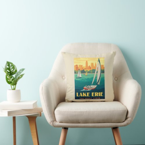 Great Lakes  Lake Erie Throw Pillow