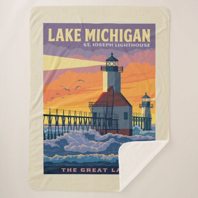 Great Lakes | Lake Michigan Sherpa Blanket (Front)