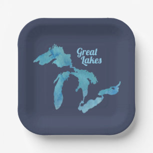 Great Lakes map outline silhouette Paper Plates