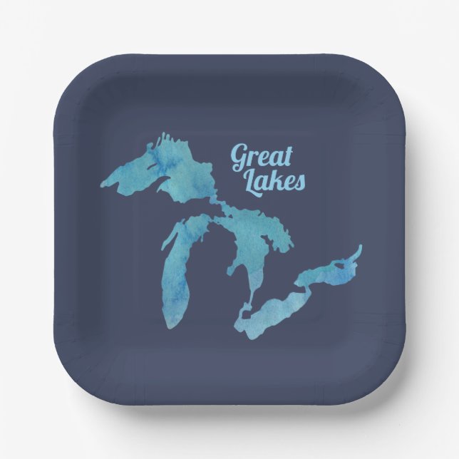 Great Lakes map outline silhouette Paper Plates (Front)