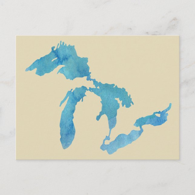 Great Lakes map silhouette in watercolor Postcard (Front)