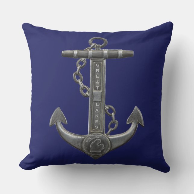 Great Lakes MICHIGAN anchor nautical Outdoor Pillow (Front)