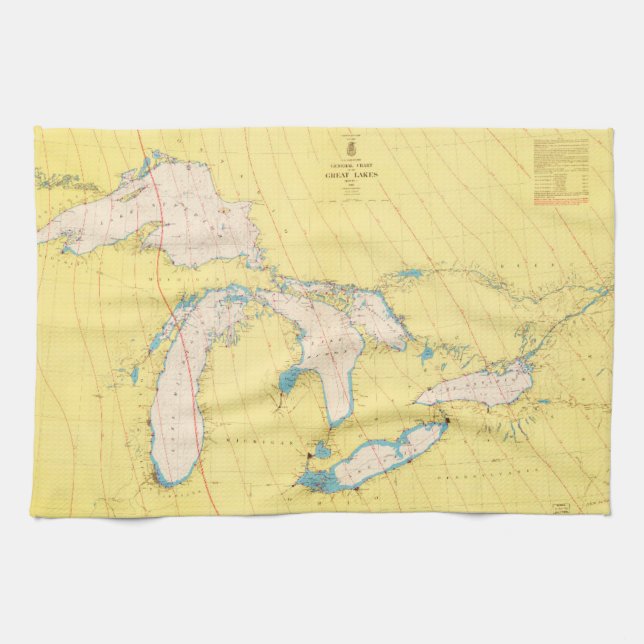Great Lakes Nautical chart map Towel (Horizontal)