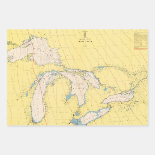 Great Lakes Nautical chart map Wrapping Paper Sheets