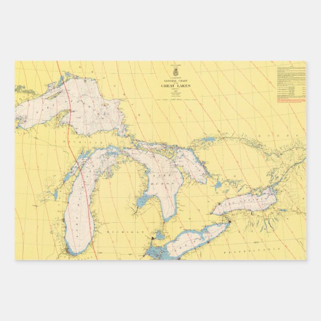 Great Lakes Nautical chart map Wrapping Paper Sheets (Front)