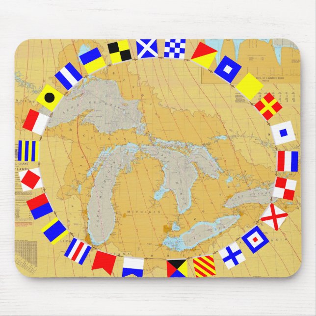 Great Lakes Nautical Chart & Signal Flags Mousepad (Front)