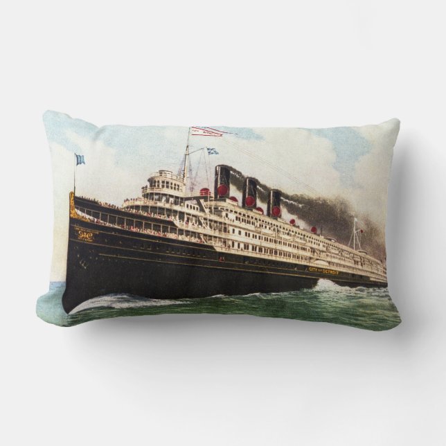 Great Lakes Passenger Steamer City of Detroit III Lumbar Pillow (Front)