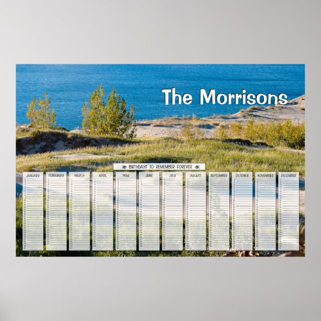 Great Lakes Personalized Birthday Calendar Poster (Front)