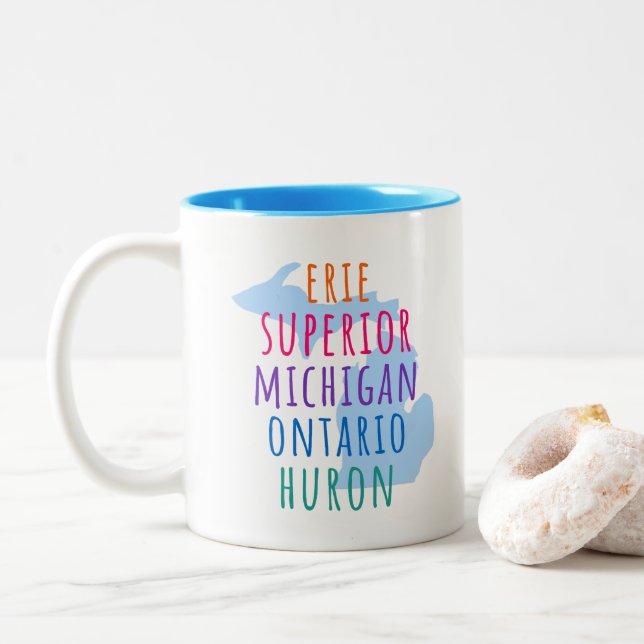 Great Lakes Simple Text Mitten State Coffee Mug (With Donut)