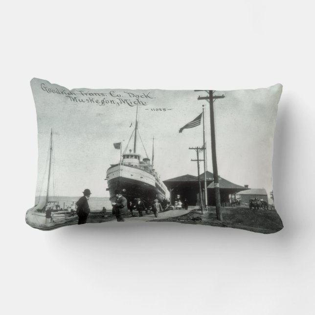 Great Lakes Steamer at Dock Muskegon Michigan Lumbar Pillow (Front)