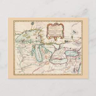 Great Lakes Vintage Map Postcard