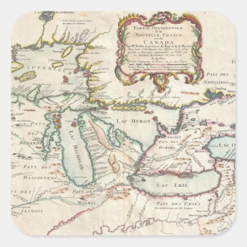 Great Lakes vintage map Square Sticker