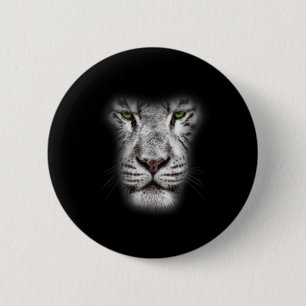 Great Lion Cat Face With Dark Green Eyes Crazy Art Button