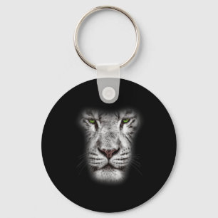 Great Lion Cat Face With Dark Green Eyes Crazy Art Keychain