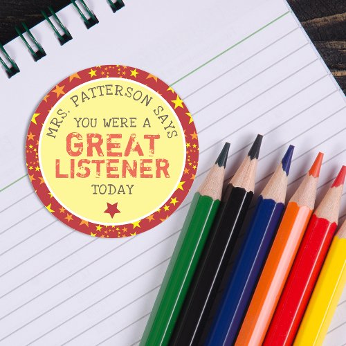 Great Listener  Personalized Teachers Classic Round Sticker