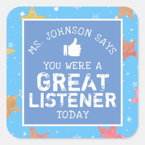 Great Listener  Personalized Teachers Square Sticker