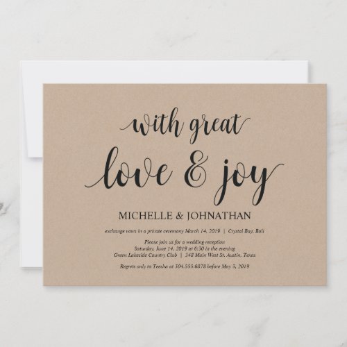 Great love and joy Wedding Elopement Invites