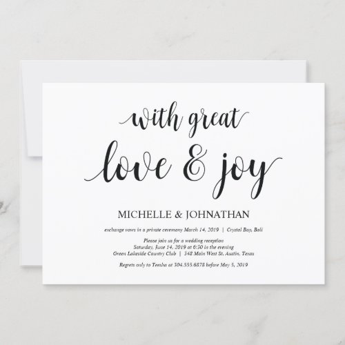 Great love and joy Wedding Elopement Invites