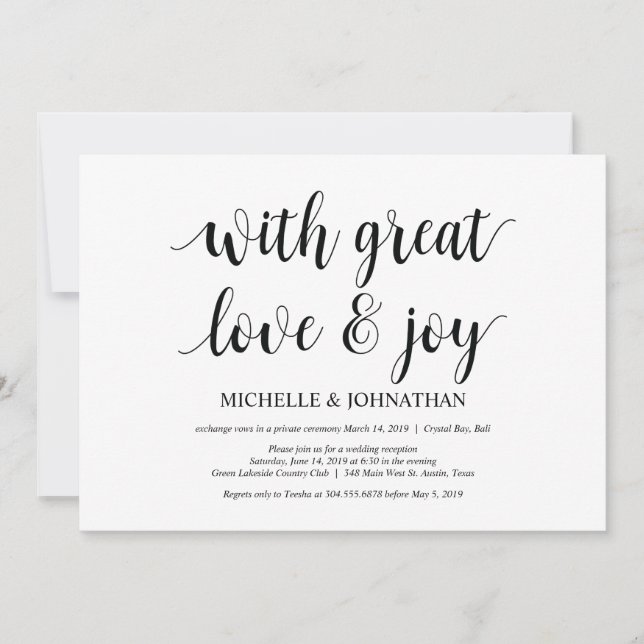 great love and joy, Wedding Elopement Invites (Front)