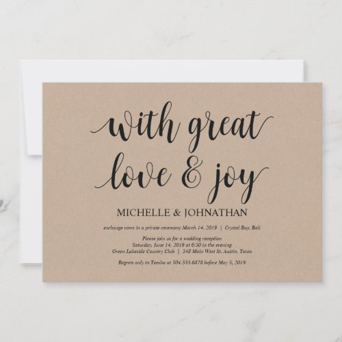 great love and joy Wedding Elopement Invites