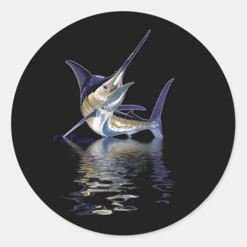 Great marlin with reflection in water classic round sticker