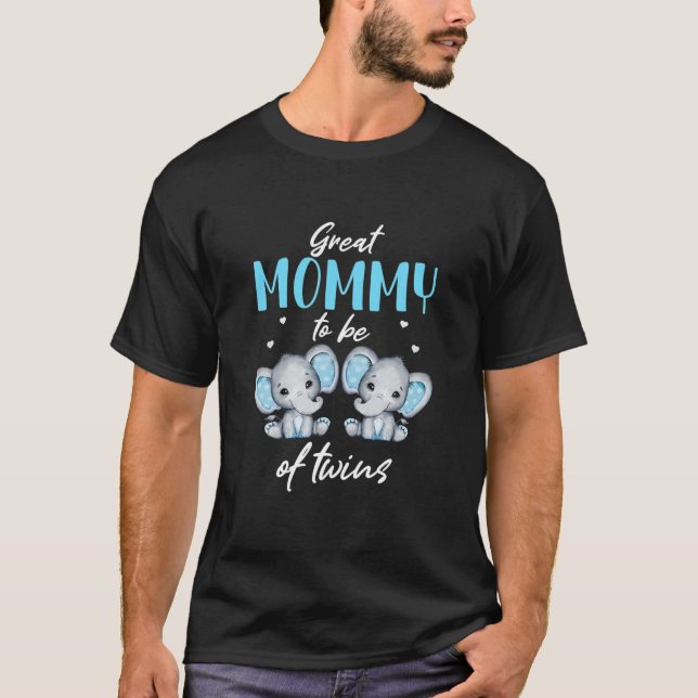 Great Mommy To Be Of Twins Elephant Baby Shower Bo T-Shirt (Front)